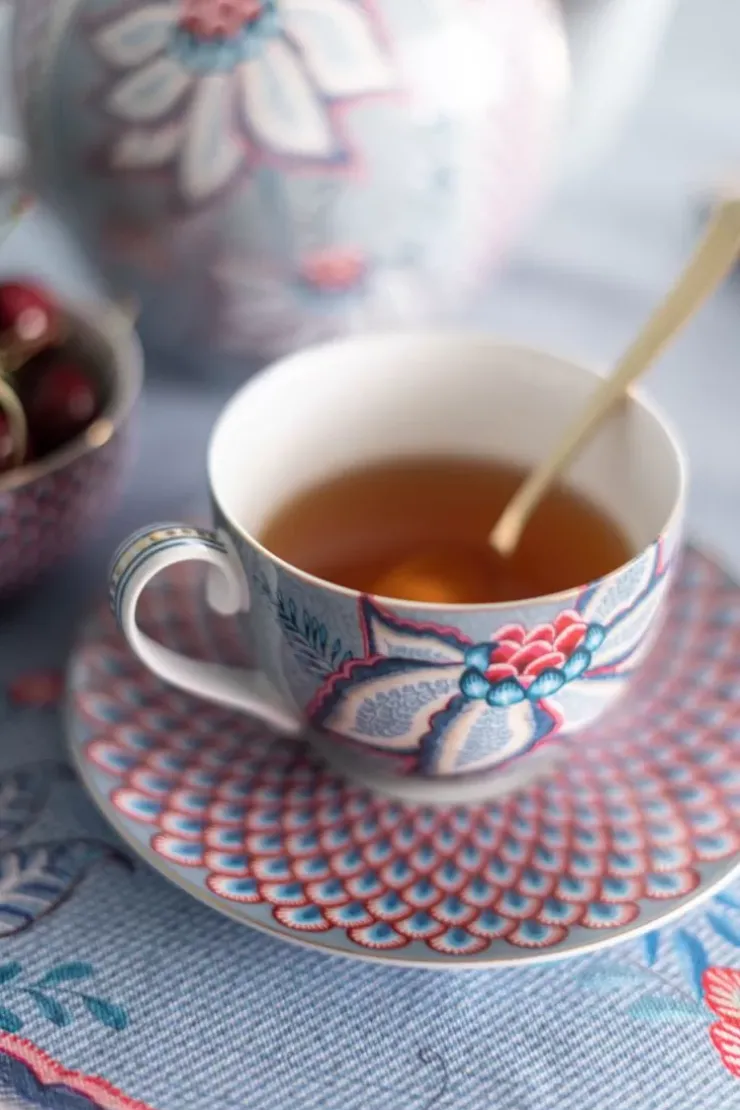 Pip Studio Flower Festival Cappuccino Kop & Schotel Lichtblauw Outlet