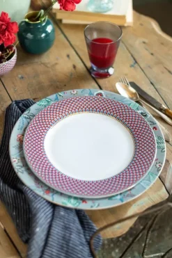 Pip Studio Flower Festival Dinerbord Rood/Lichtblauw 26.5 Cm Multi New