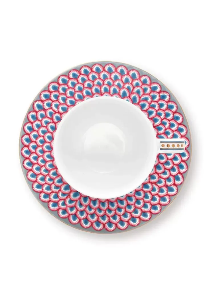 Pip Studio Flower Festival Espresso Kop & Schotel Licht Blauw