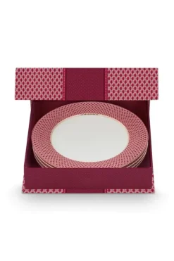 Pip Studio Flower Festival Set/4 Dinerborden Donker 26.5Cm Roze Sale