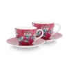 Pip Studio Flower Festival Set/2 Espresso Kop & Schotel Donker Roze
