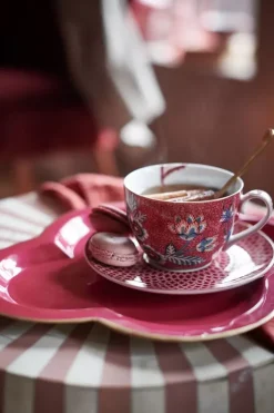 Pip Studio Flower Festival Set/2 Espresso Kop & Schotel Donker Roze