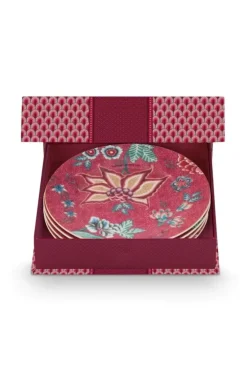 Pip Studio Flower Festival Set/4 Gebaksborden Donker 17Cm Roze Outlet