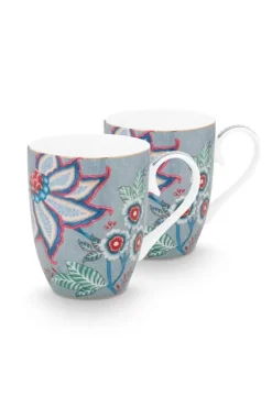 Pip Studio Flower Festival Set/2 Mokken Groot Licht Blauw New