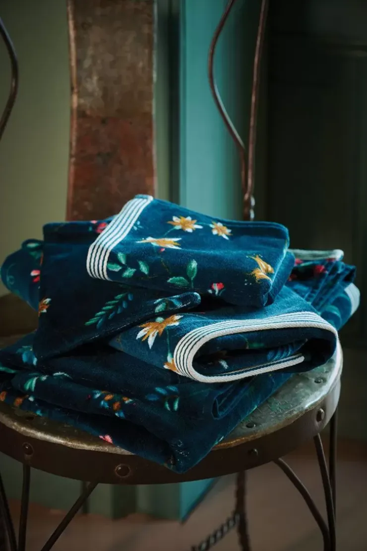 Pip Studio Grote Handdoek Les Fleurs Donker 70X140 Cm Blauw Sale