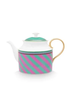 Pip Studio Pip Chique Stripes Theepot Groot Roze/Groen New