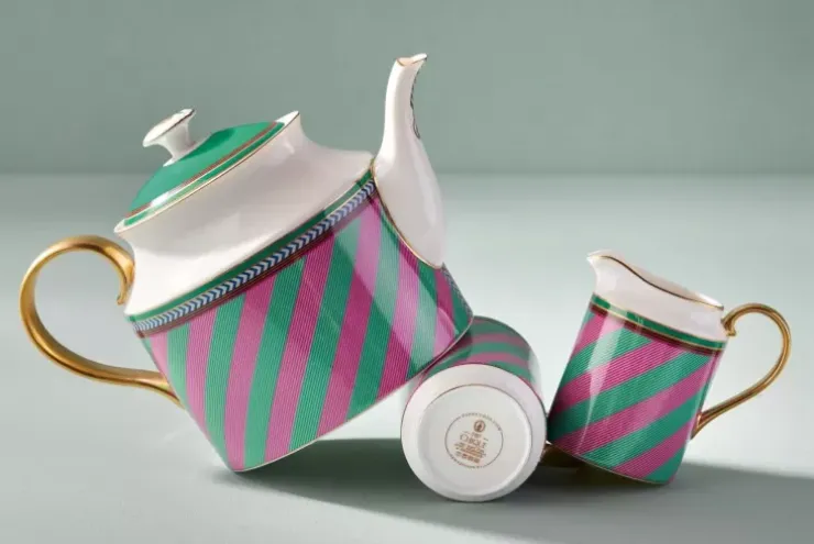 Pip Studio Pip Chique Stripes Theepot Groot Roze/Groen New