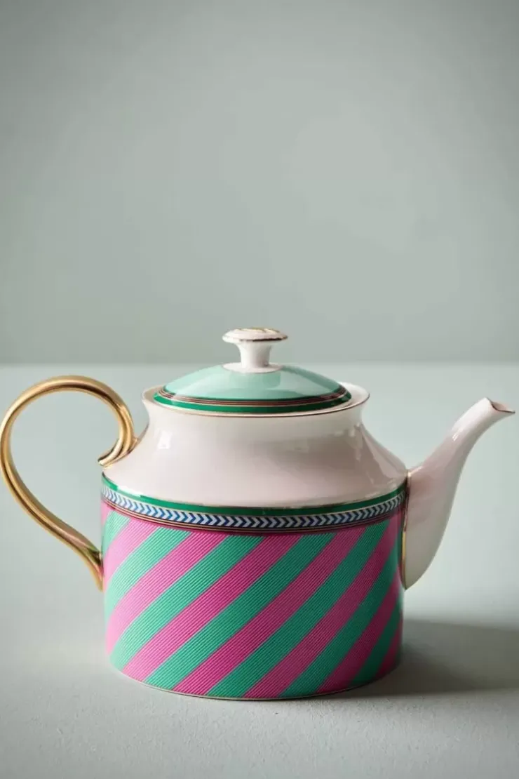 Pip Studio Pip Chique Stripes Theepot Groot Roze/Groen New