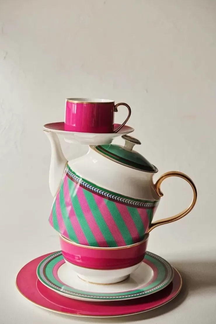 Pip Studio Pip Chique Stripes Theepot Groot Roze/Groen New