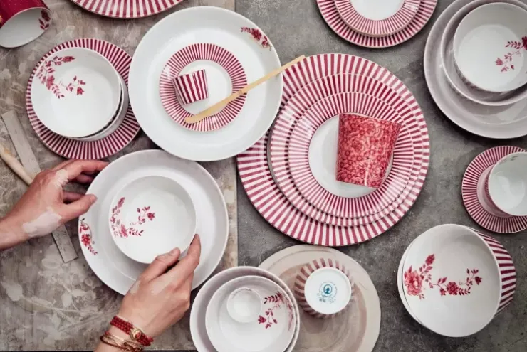 Pip Studio Royal Stripes Dinerbord Donker 26.5Cm Roze Hot