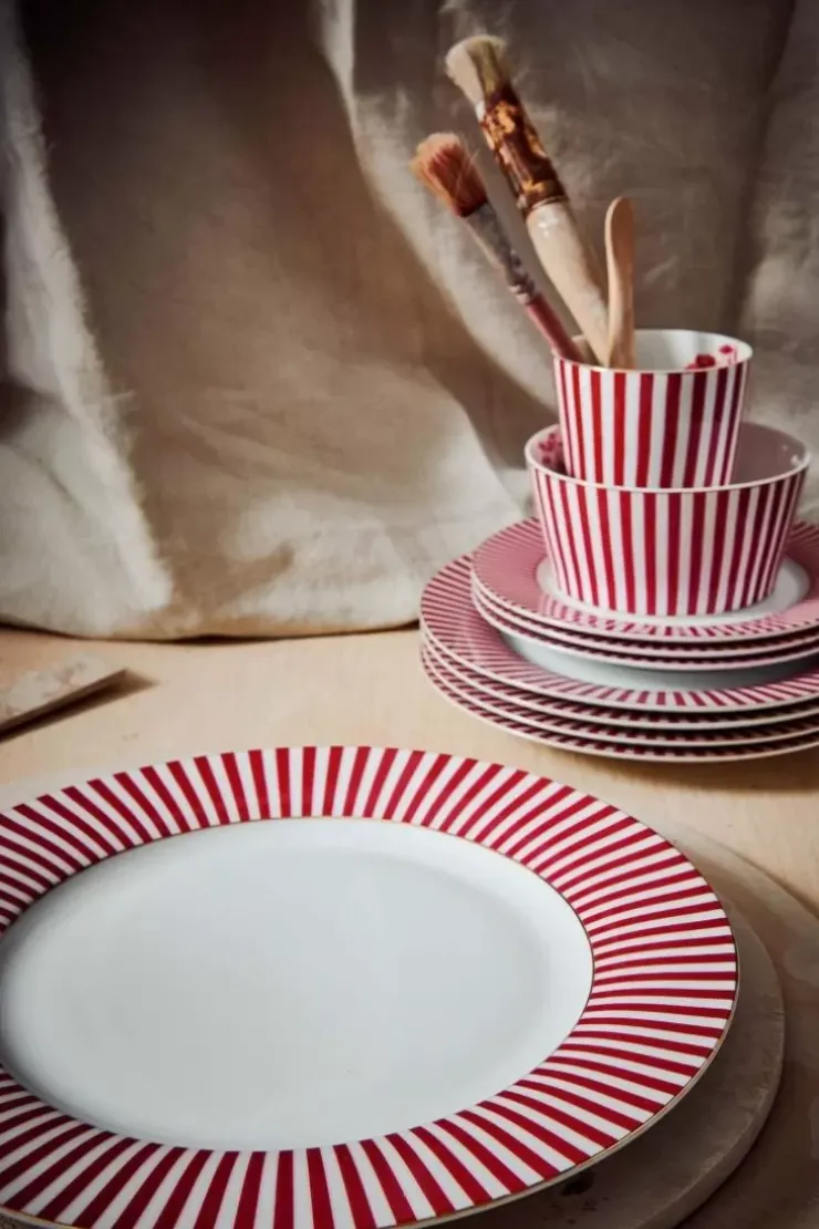 Pip Studio Royal Stripes Dinerbord Donker 26.5Cm Roze Hot