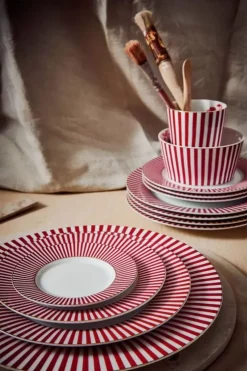 Pip Studio Royal Stripes Dinerbord Donker 26.5Cm Roze Hot