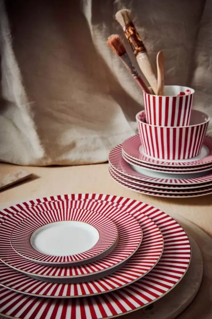 Pip Studio Royal Stripes Dinerbord Donker 26.5Cm Roze Hot